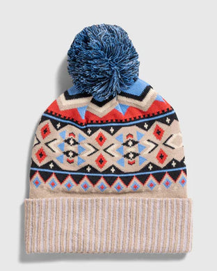 UNITED BY BLUE BEANIE RECYCLED FAIRISLE POM TAN