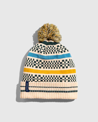 UNITED BY BLUE BEANIE RECYCLED NOVELTY POM COLLAGE FOREST