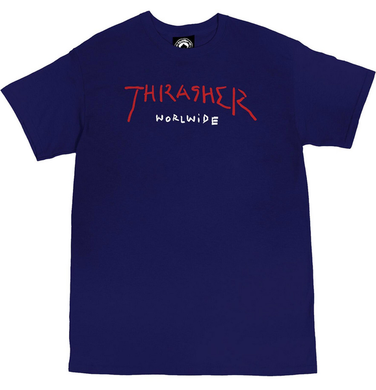 THRASHER T-SHIRT WORLWIDE NAVY RED